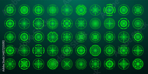 Crosshair, gun sight vector icons. Bullseye, black target or aim symbol. Military rifle scope, shooting mark sign. Targeting, aiming for a shot. Archery, hunting and sports shooting. Game UI element.
