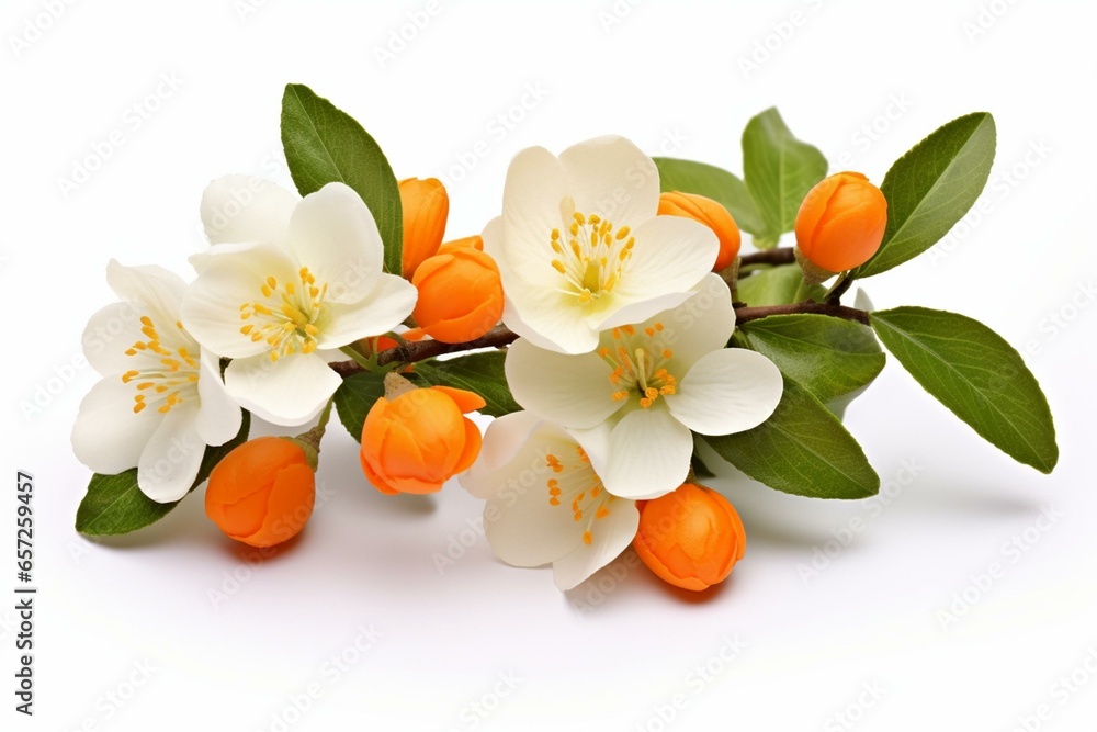 Isolated orange blossoms on a white background. Generative AI - obrazy, fototapety, plakaty 