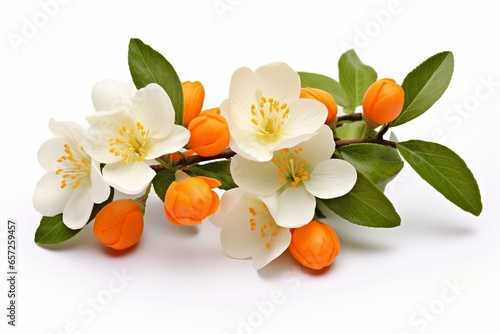 Isolated orange blossoms on a white background. Generative AI