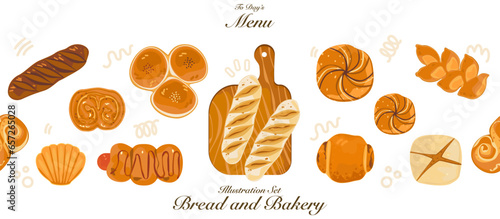 Baking illustration set. Baking, bakery, cooking, sweet products, dessert, pastries concept. Vector illustrations isolated on white background for posters, banners, cards, and advertisements.