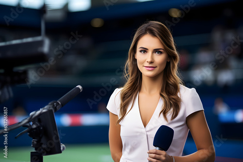 female television presenter. sports commentator, leading sports TV news photo
