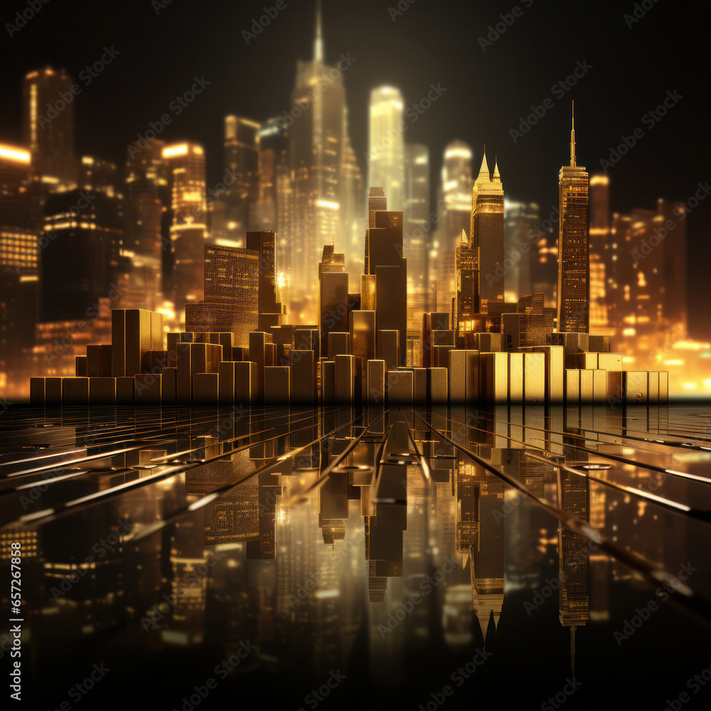 An illustration of digital graphics showing inflation and stock market ...