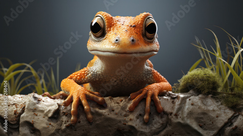 Yellow frog on the pond shore, close-up, generative AI




