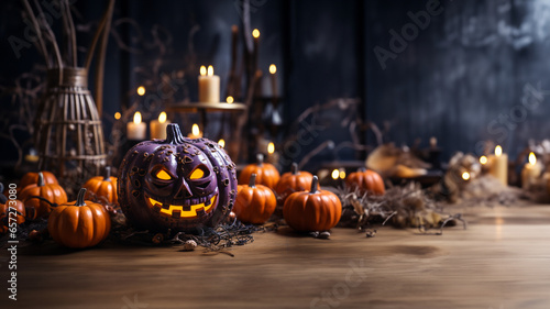 Viele unterschiedliche Kürbisse zu Halloween wunderschön gruselig dekoriert, ai generativ photo