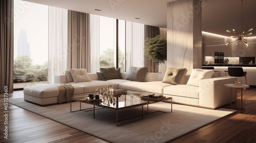 Modern Living Room: Sleek Gray Sofa Amidst Contemporary Decor © John Boss