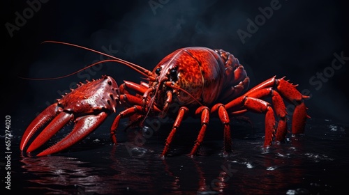 Image of a red lobster on a dark background.