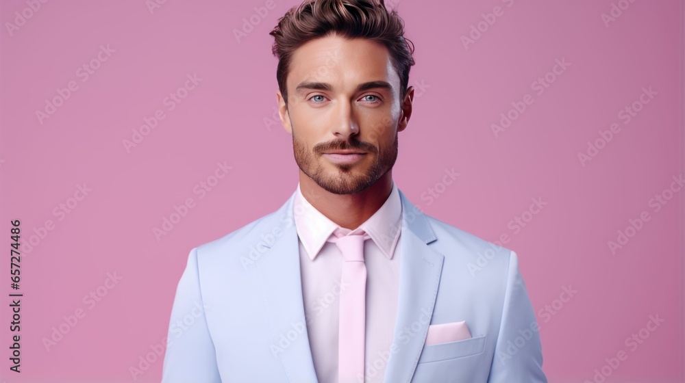 Happy and Attractive Man Wearing Pastel Color Suit with Beautiful Vibrant Background Happy and Attractive Man Wearing Pastel Color Suit with Beautiful Vibrant Background