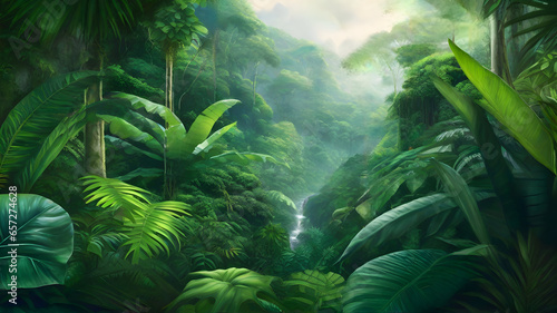 Tropical rainforest - 3d render of a forest with fog
