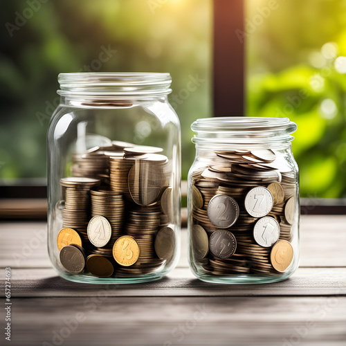 Hand putting Coins in glass jar with calculator and alarm clock for time to money saving for retirement concept , retirement planning.