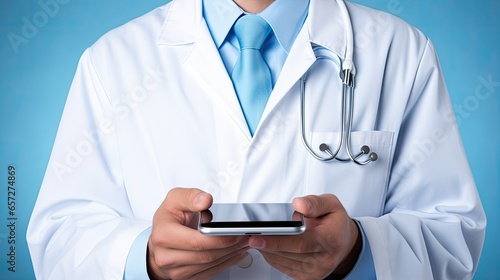 Doctor using digital tablet, modern technology in medicine and healthcare concept on blue background © OGUZHAN STOCK