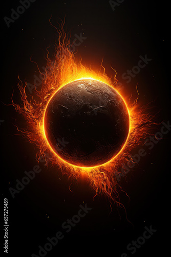 Amazing scientific background - total solar eclipse in dark red glowing sky, supernatural phenomenon, Moon passes between planet Earth and Sun
