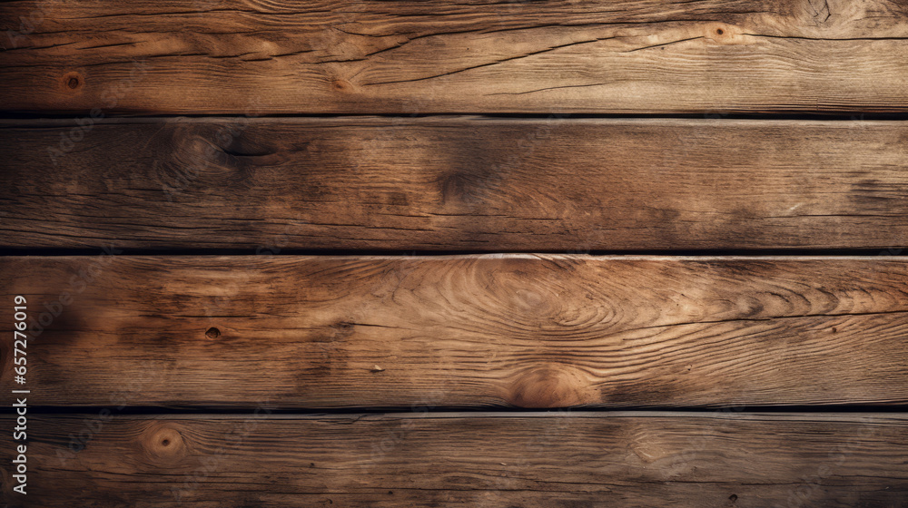 Naklejka premium Brown wood table, wall or floor background, wooden texture. Copy space.