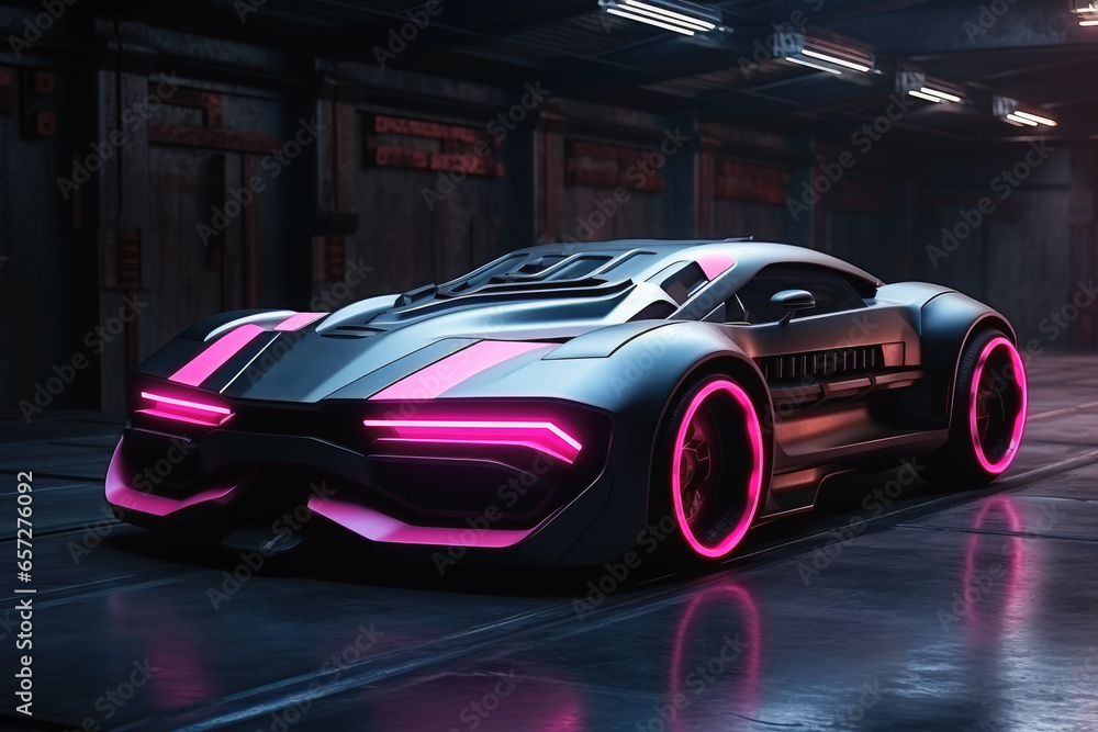 Powerful futuristic muscle car in pink color. Powerful futuristic muscle car in pink color.