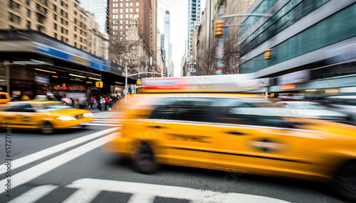 Yellow taxi Cab. Movement of the car at high speed, motion speed. Yellow Taxi in Manhattan, Concept speed of life. digital ai	