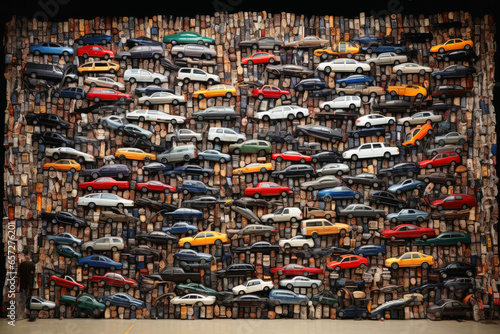 A collage of a car made of thousands of car. photo