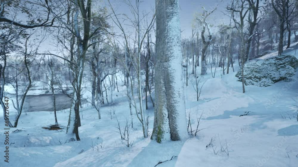 Pine trees covered with snow on frosty evening Pine trees covered with snow on frosty evening