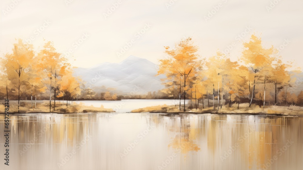 lake in autumn. Generative AI 