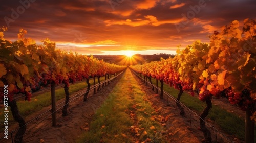 vineyard in the sunset. Generative AI 