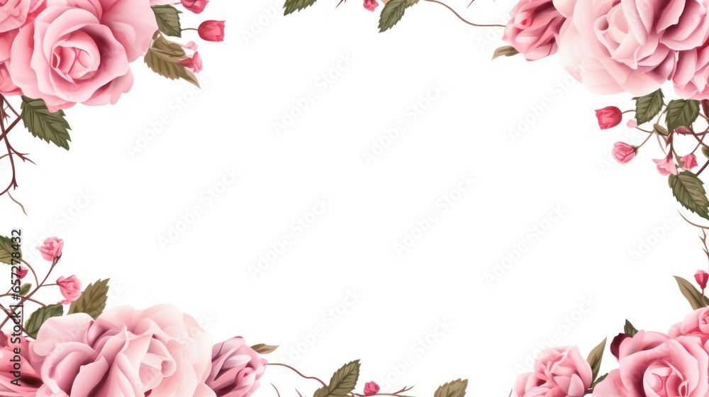 pink roses frame. Generative AI 