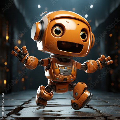 A yellow toy robot with arms spread wide,  generative AI




