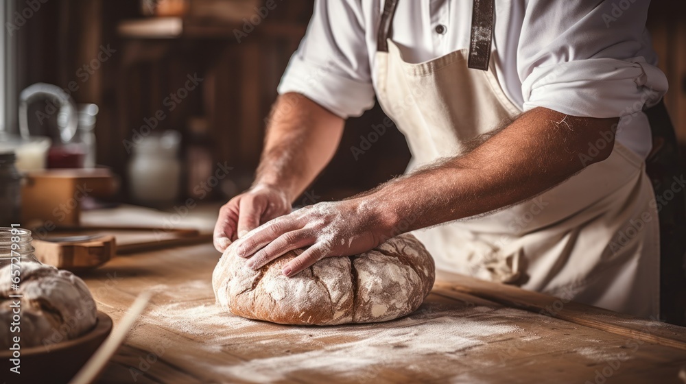 baker kneading dough. Generative AI 