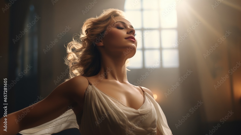 Fototapeta premium The beautiful woman dancing in flying dress.