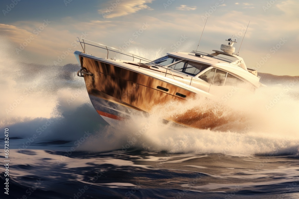 Naklejka premium Set sail on a luxurious summer voyage aboard a superyacht, cruising the Mediterranean's blue waters, showcasing wealth, lifestyle, and the beauty of coastal nature.