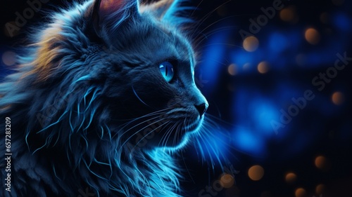 Bioluminescent cat high resolution neon illustration photo