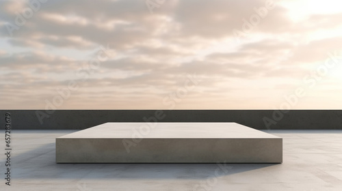 Blank concrete space interior, 3d rendering or showroom platform for product display © Malambo/Peopleimages - AI