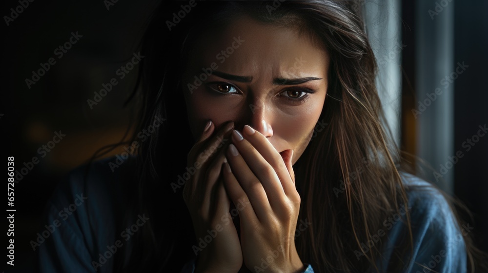 Close-up photo of a crying female model. Close-up photo of a crying female model.