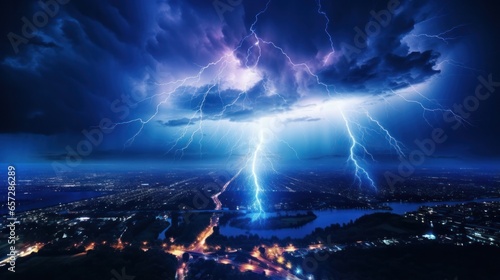 Electricity Charges the Sky with Lightning and Thunder on a Dark Night