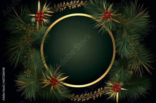 Christmas background with fir branches and snowflakes. space for text.