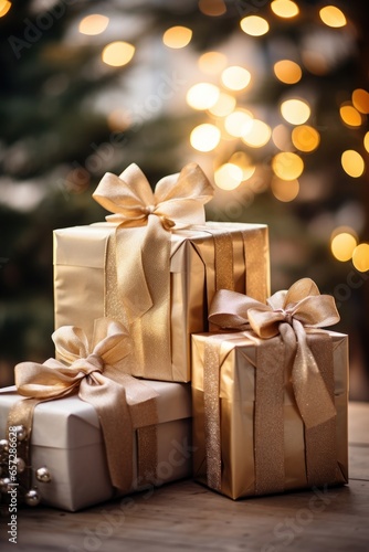 Beautifully wrapped gifts with bows and ribbons under a tree