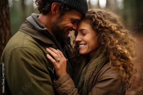 Woman receives a kiss on the forehead from her partner.
