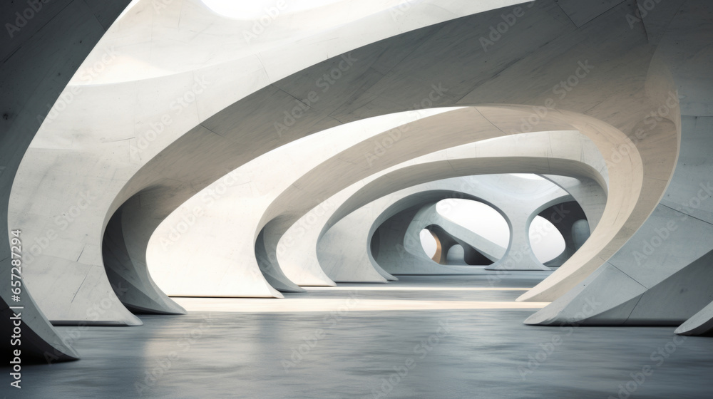 Fototapeta premium Abstract architecture design background, intricate futuristic concrete interior 3d render