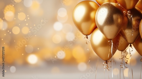 Birthday celebration with gold balloons and glitter