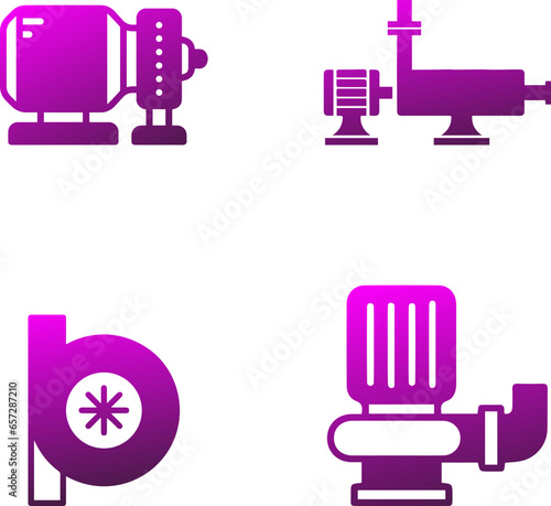 Pump Electric Icons - Graphical symbols representing different types or styles of electric pumps. These icons could include depictions of water pumps,any other kind of pump that operates electrically.