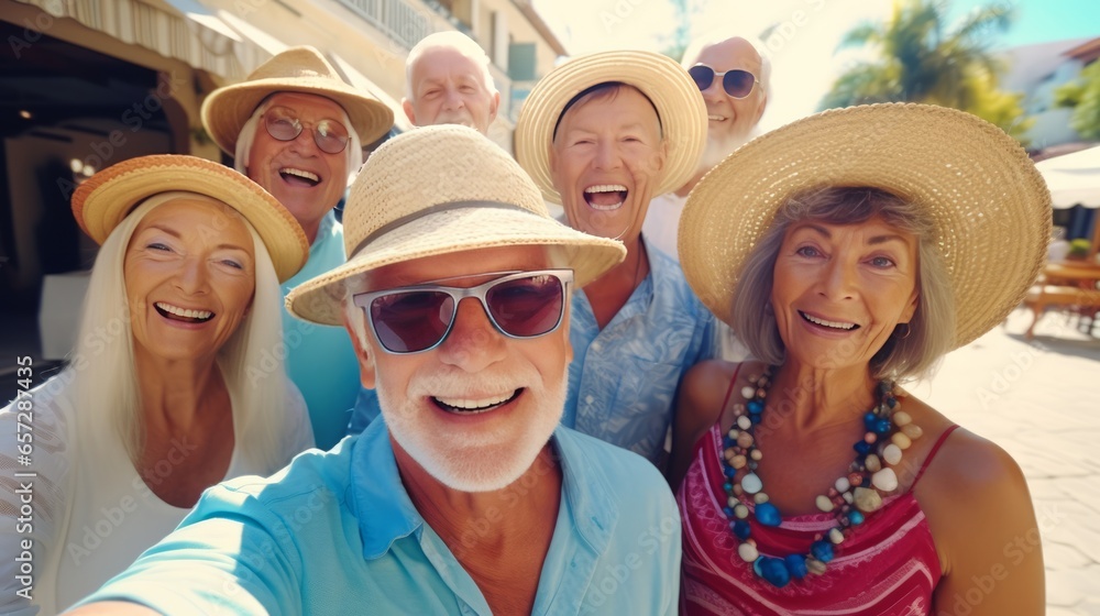 A group of elderly people capturing a fun moment with a selfie