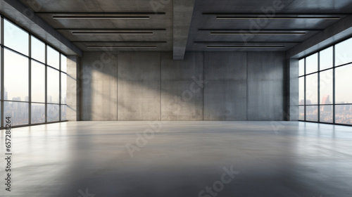 Industrial style empty warehouse  home or office interior with concrete floor