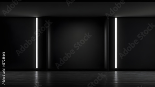 Fondo negro de escenario o teatro con cortinas negras e iluminación estilo reflectores photo