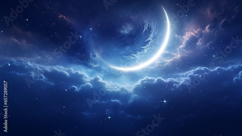 Crescent moon sky galaxy angel high resolution Ai generated art