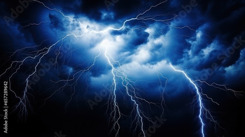 Electricity Charges the Sky with Lightning and Thunder on a Dark Night