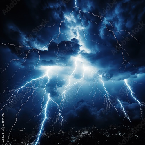 Electricity Charges the Sky with Lightning and Thunder on a Dark Night