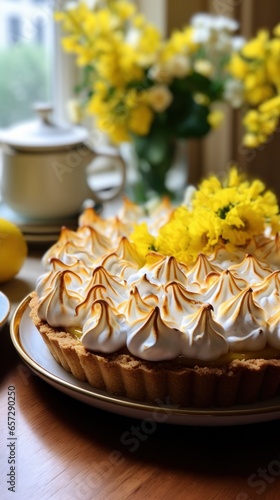 Lemon meringue pie with fluffy peaks, a light and citrusy indulgence