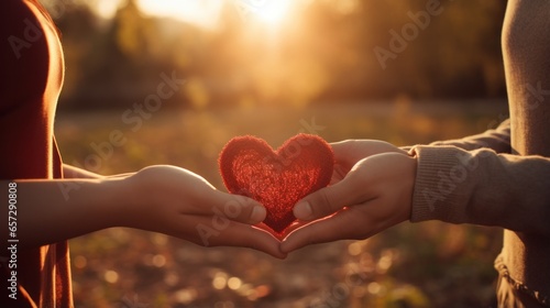 Close-up of couple's hands forming a heart shape.