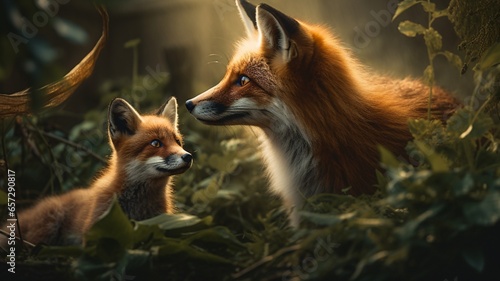 Cute two fox animal national geographic illustration picture AI generated art © Biplob