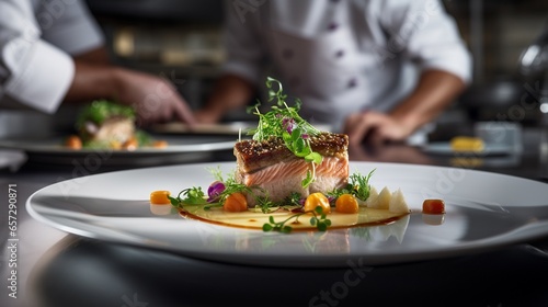 Wallpaper Mural gourmet dish being prepared in a high-end restaurant kitchen Torontodigital.ca