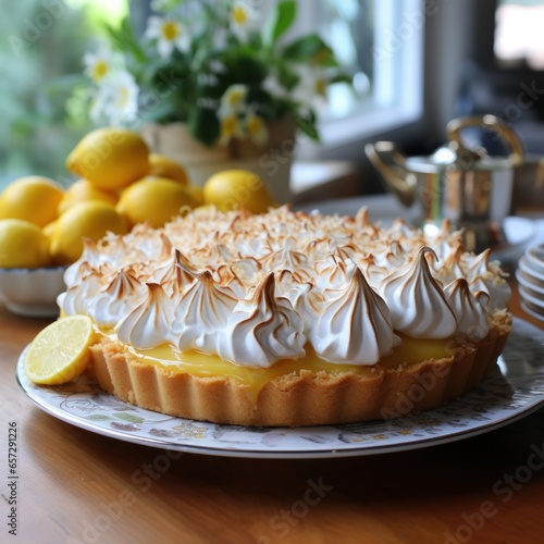 Lemon meringue pie with fluffy peaks, a light and citrusy indulgence