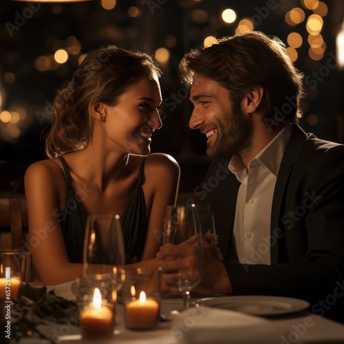 Couple enjoying a candlelit dinner at a fancy restaurant