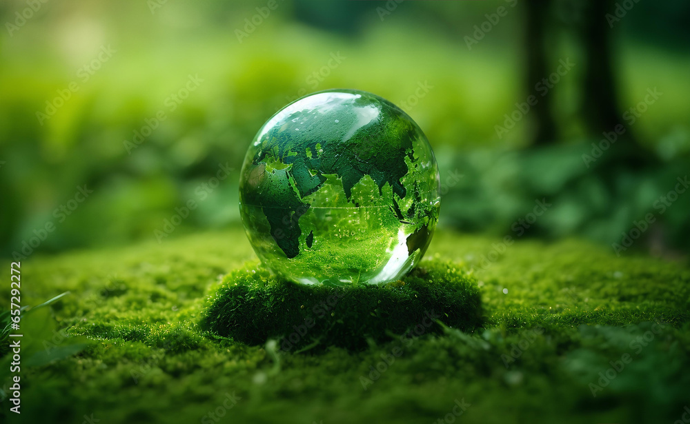 Nature glass on mossy ground with nature background. Nature glass on mossy ground with nature background.